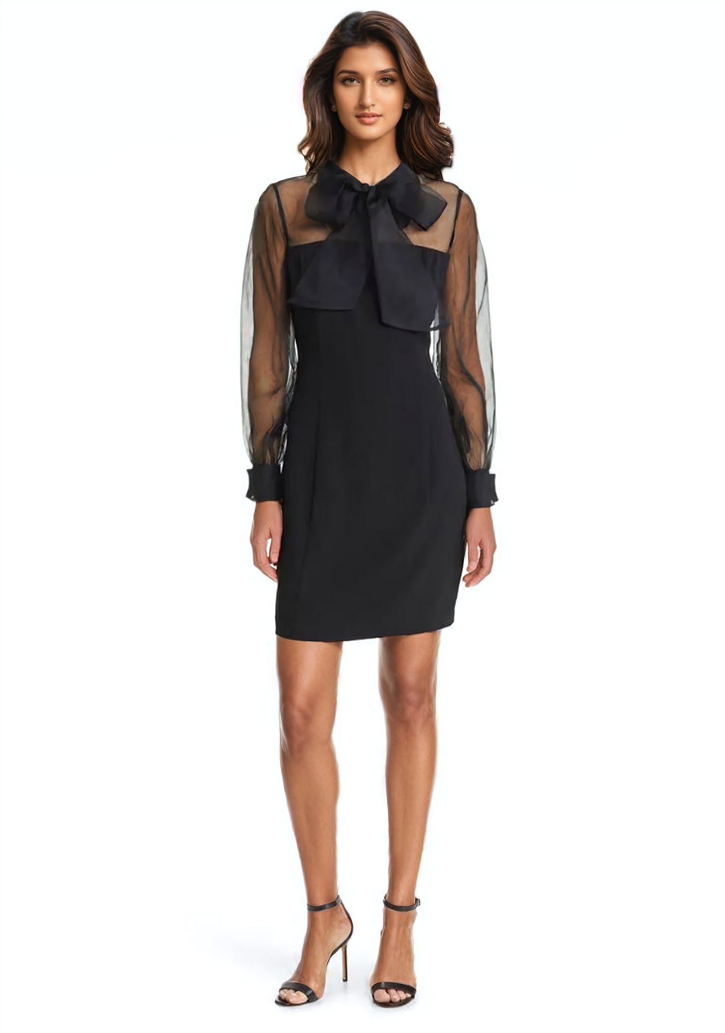 Shani Collection Organza Bowtie & Crepe Sheath Dress in Black Size 16 Shani Collection Organza Bowtie & Crepe Sheath Dress in Black Size 16