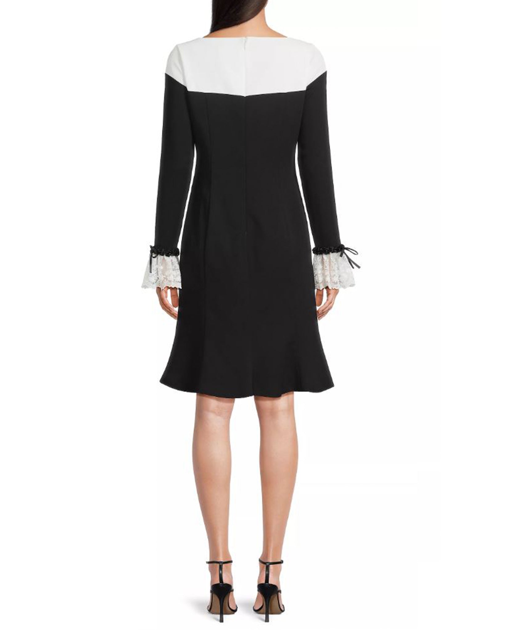 Buy Online Fit and Flare Colorblock Crepe Dress with Lace Trim at Cuffs for Women | Shani Collection Buy Online Fit and Flare Colorblock Crepe Dress with Lace Trim at Cuffs for Women | Shani Collection