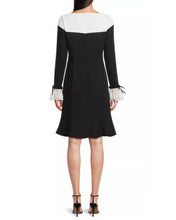 Load image into Gallery viewer, Fit and Flare Colorblock Crepe Dress with Lace Trim at Cuffs