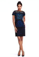 Load image into Gallery viewer, Colorblock Laser Cut Dress in Blue