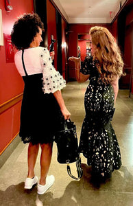 PRE-ORDER - Floral Crepe Laser-Cut Midi Hi-Lo Dress