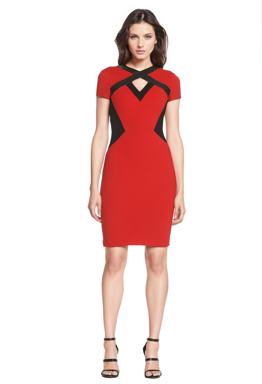 FOCUS by Shani Ponte Knit Keyhole Dress in Red FOCUS by Shani Ponte Knit Keyhole Dress in Red