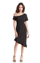 Load image into Gallery viewer, FOCUS by Shani — Crystal Bow Asymmetric Ruffle Hem Dress