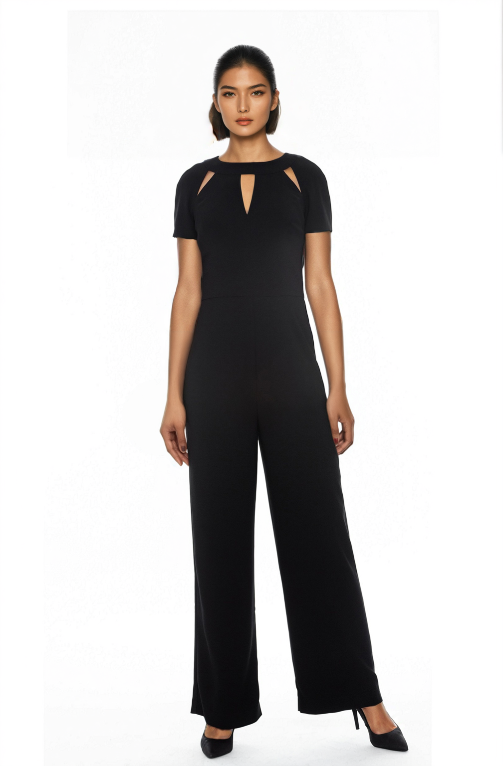 Buy Online FOCUS by Shani — Keyhole Jumpsuit in Black for Women