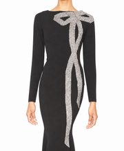 Load image into Gallery viewer, WHITE TIE by Shani - Crepe Gown with Crystal Bow Detail