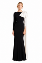 Load image into Gallery viewer, WHITE TIE by Shani - Crepe Gown with Contrast Dramatic Satin Bow