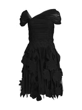 Load image into Gallery viewer, Crepe Dress with Laser Cut and Tulle Detail Black