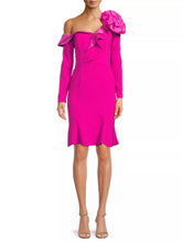 Load image into Gallery viewer, Asymmetric Crepe Dress with Floral Detail in Hot Pink