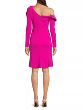 Load image into Gallery viewer, Asymmetric Crepe Dress with Floral Detail in Hot Pink