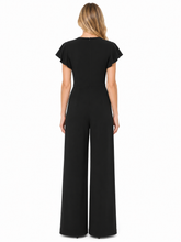 Load image into Gallery viewer, WHITE TIE by Shani - Flutter Sleeve Jumspuit With Crystal Bow Detail