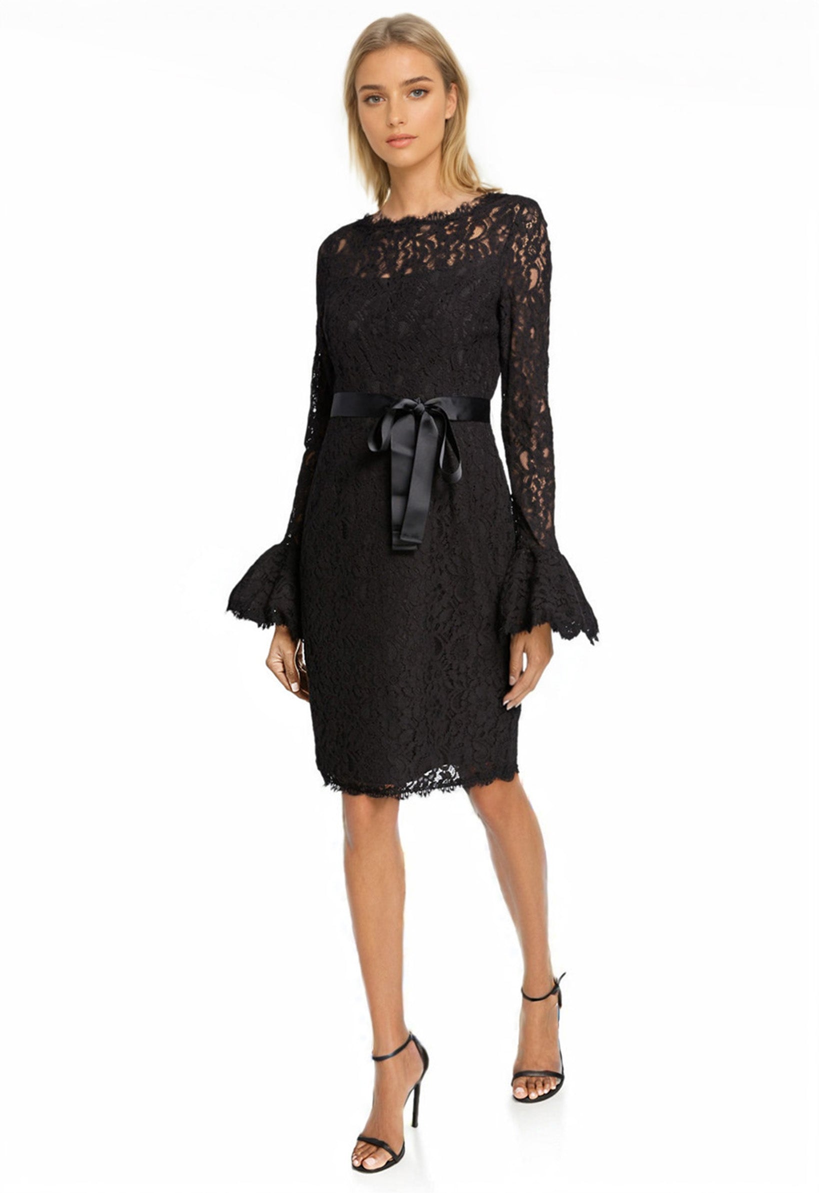 Shani Women's Lace Bell-Sleeve Sheath Dress - Black - Size 8 Shani Women's Lace Bell-Sleeve Sheath Dress - Black - Size 8