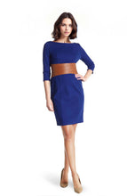 Load image into Gallery viewer, FOCUS by Shani — Ponte Knit Dress with Leather Waistband in Blue