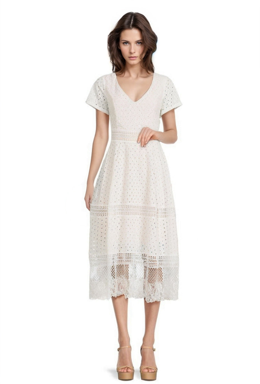 FOCUS by Shani Eyelet Embroidered Midi Dress in White FOCUS by Shani Eyelet Embroidered Midi Dress in White