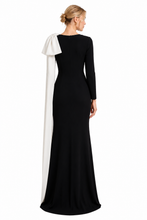 Load image into Gallery viewer, WHITE TIE by Shani - Crepe Gown with Contrast Dramatic Satin Bow
