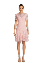 Load image into Gallery viewer, Short-Sleeve Double Ruffle Lace Dress in Dusty Pink