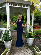 Load image into Gallery viewer, Bow Detail Crepe Gown in Navy