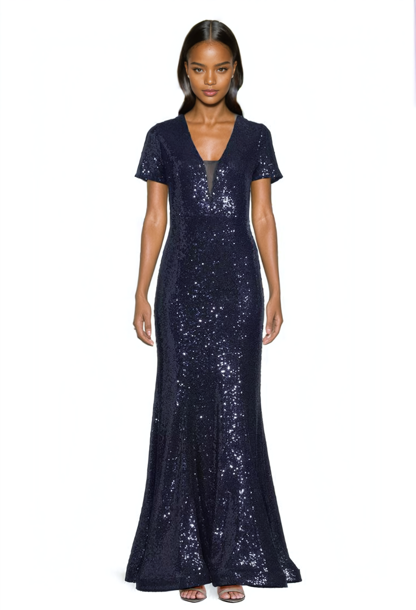 Strapless V Neck Sequin Mermaid Long Formal Dress main image 0