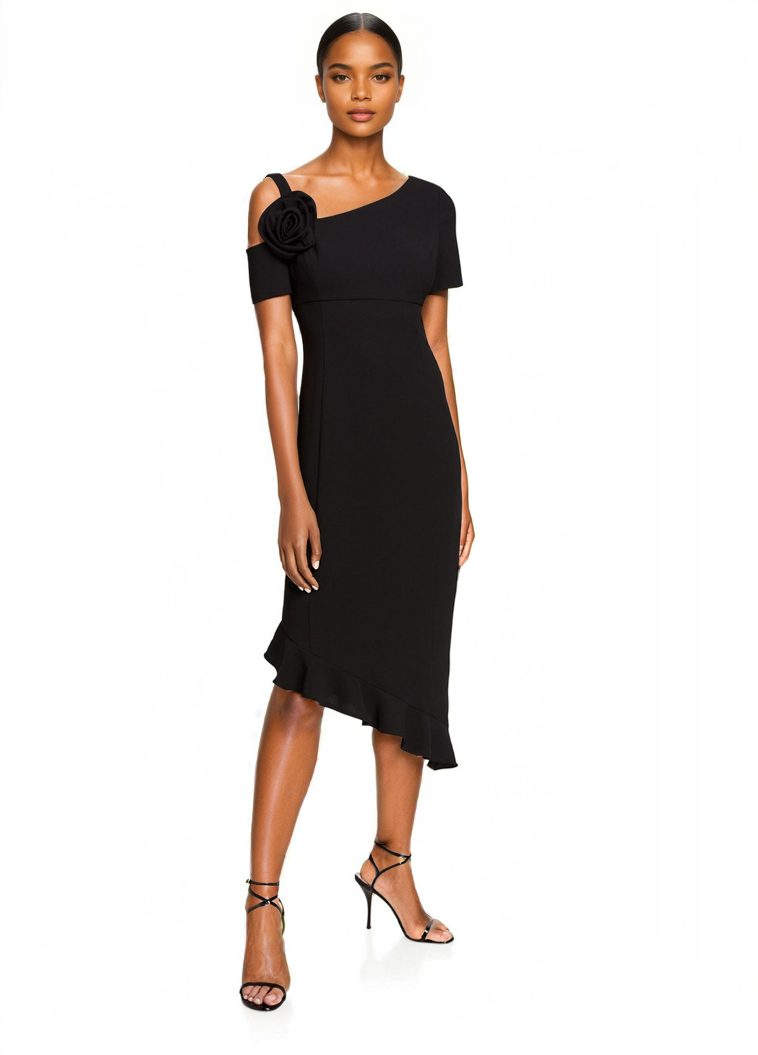 Shani Women's Asymmetric Ruffled Sheath Dress - Black