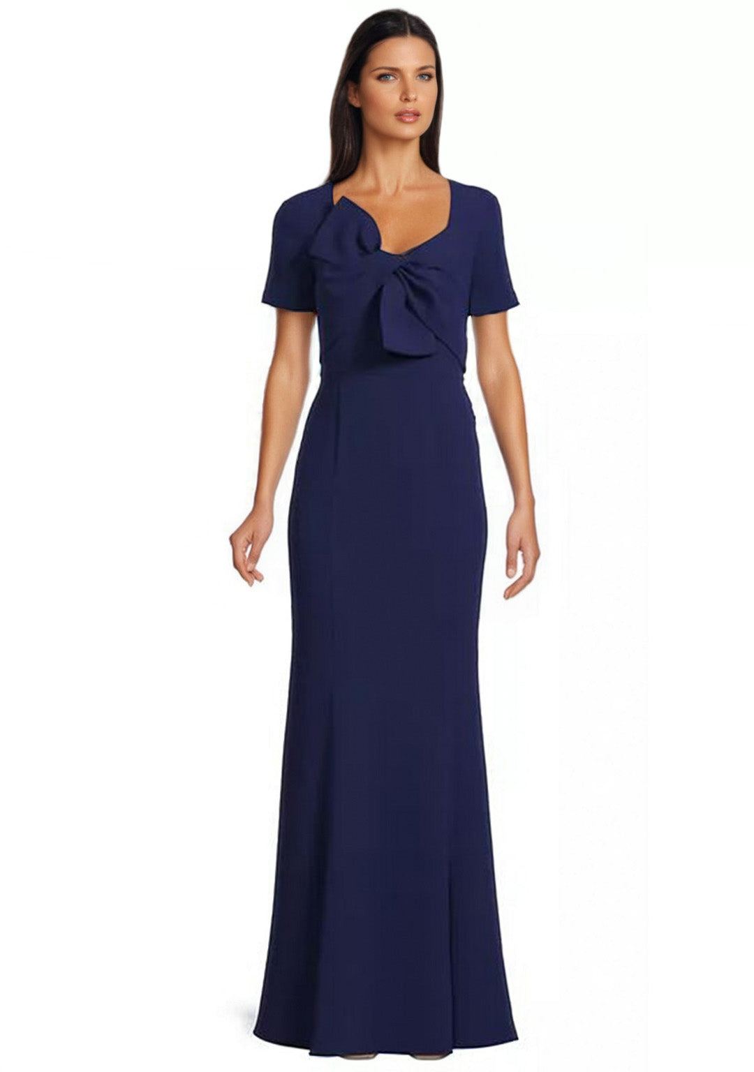 Buy Online Bow Detail Crepe Gown in Navy for Women | Shani Collection Buy Online Bow Detail Crepe Gown in Navy for Women | Shani Collection