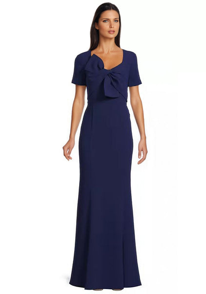 Bow Detail Crepe Gown in Navy