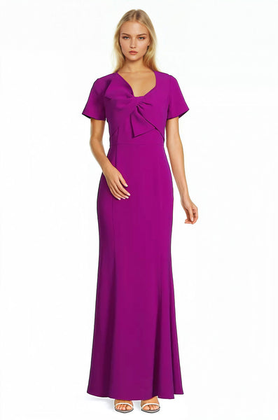 Bow Detail Crepe Gown in Fuchsia