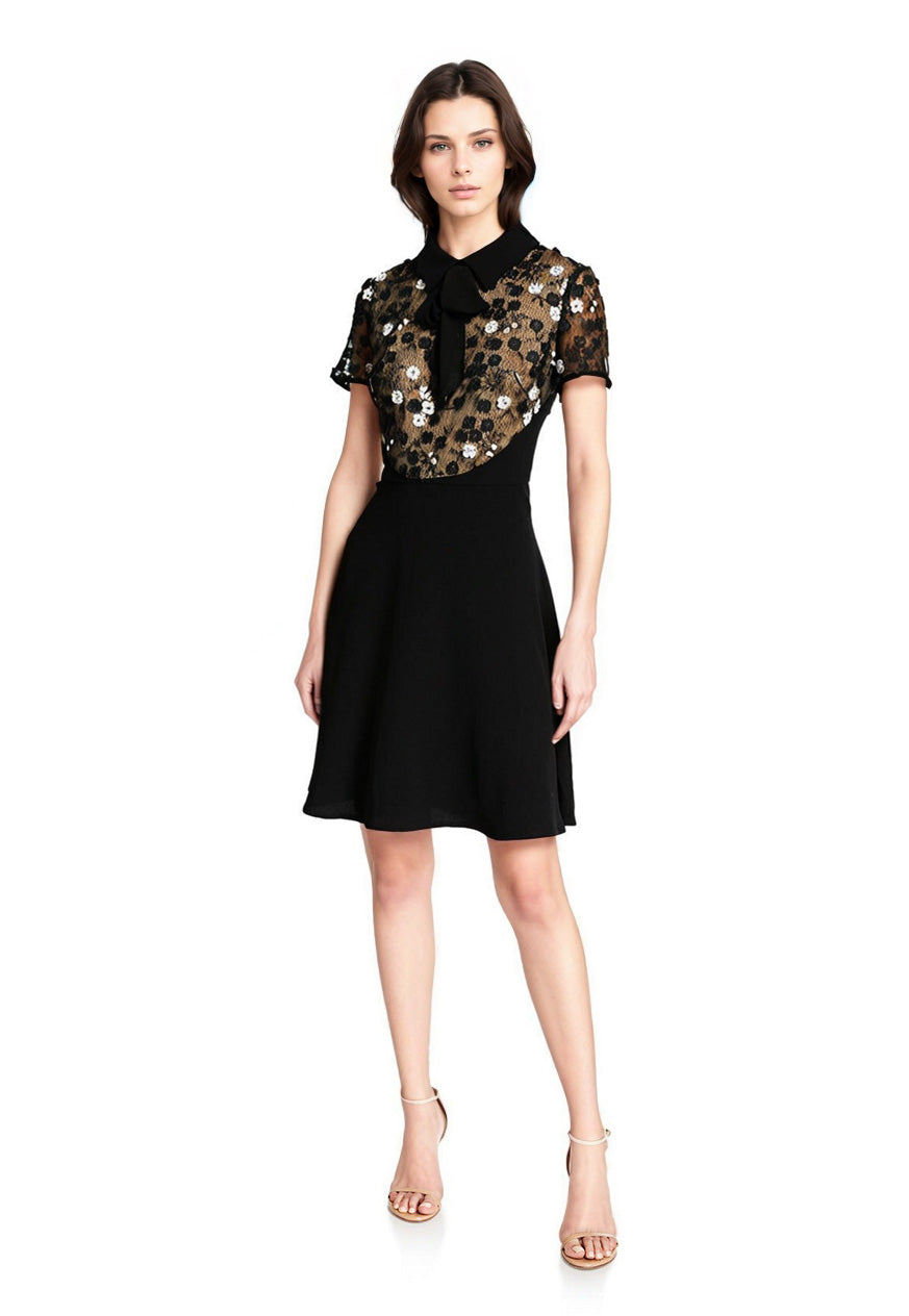 Buy Online FOCUS by Shani — Lace Bodice Fit & Flare Dress with Bow Tie for Women