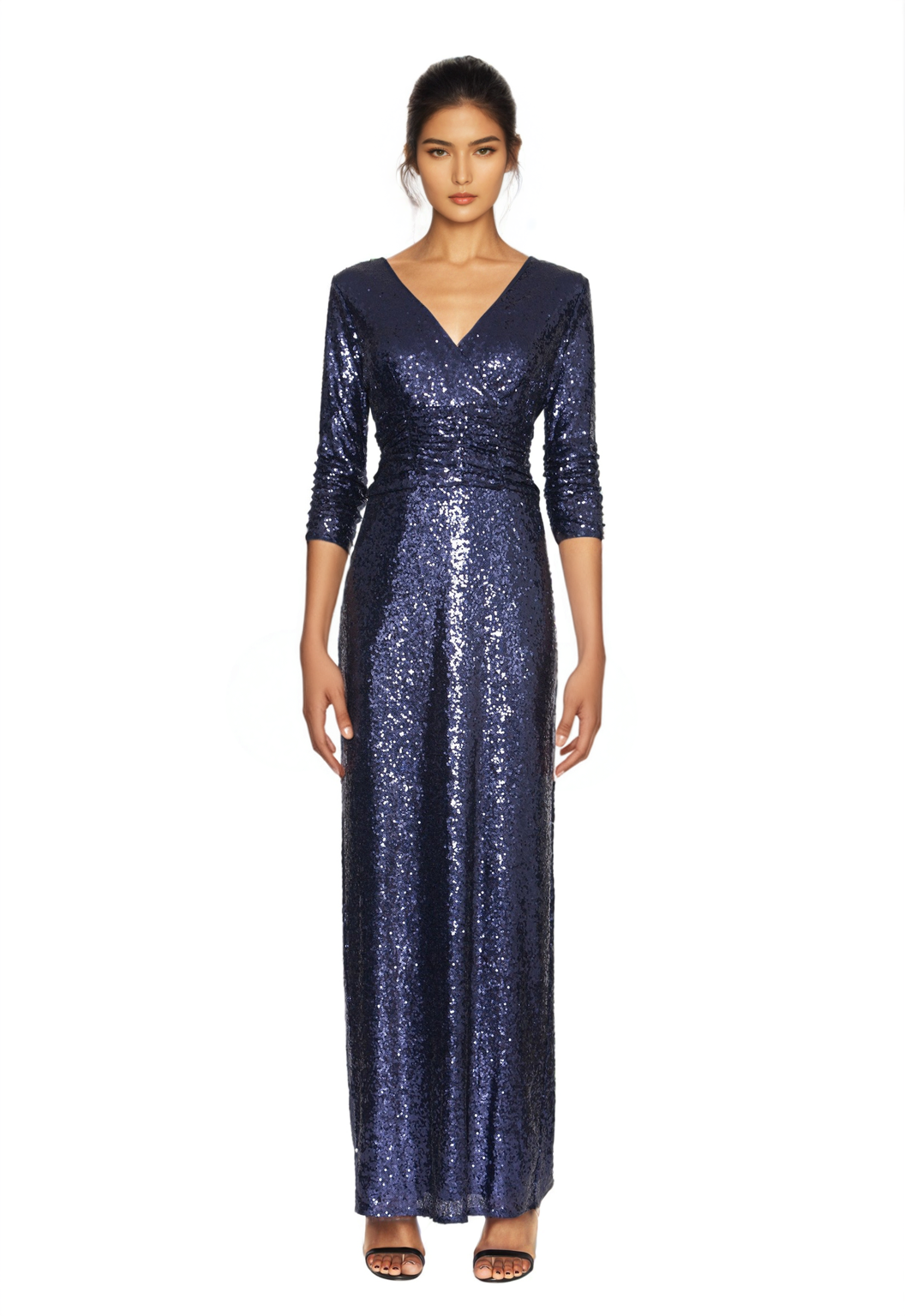 FOCUS by SHANI - Surplice Sequin Gown in Navy