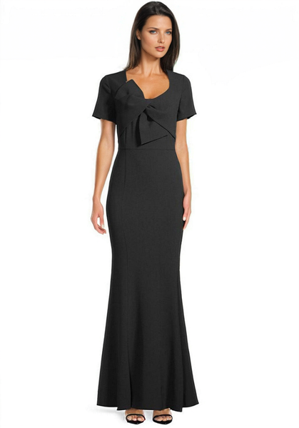 Bow Detail Crepe Gown in Black