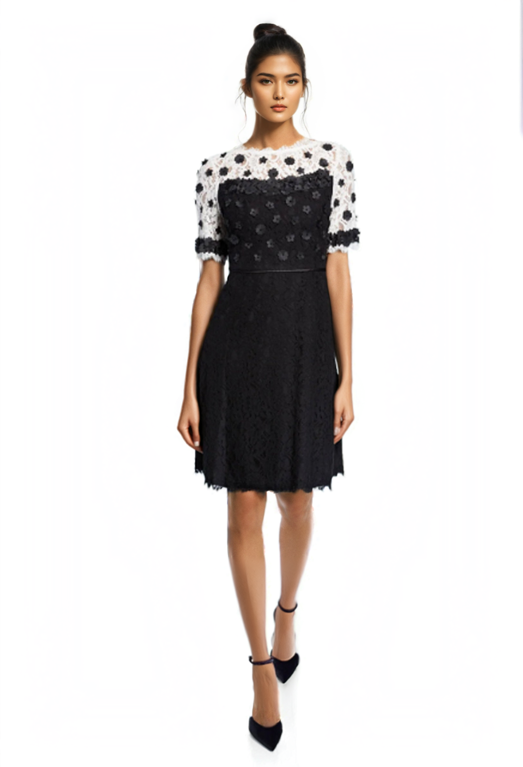 Floral Appliqué Fit & Flare Lace Dress