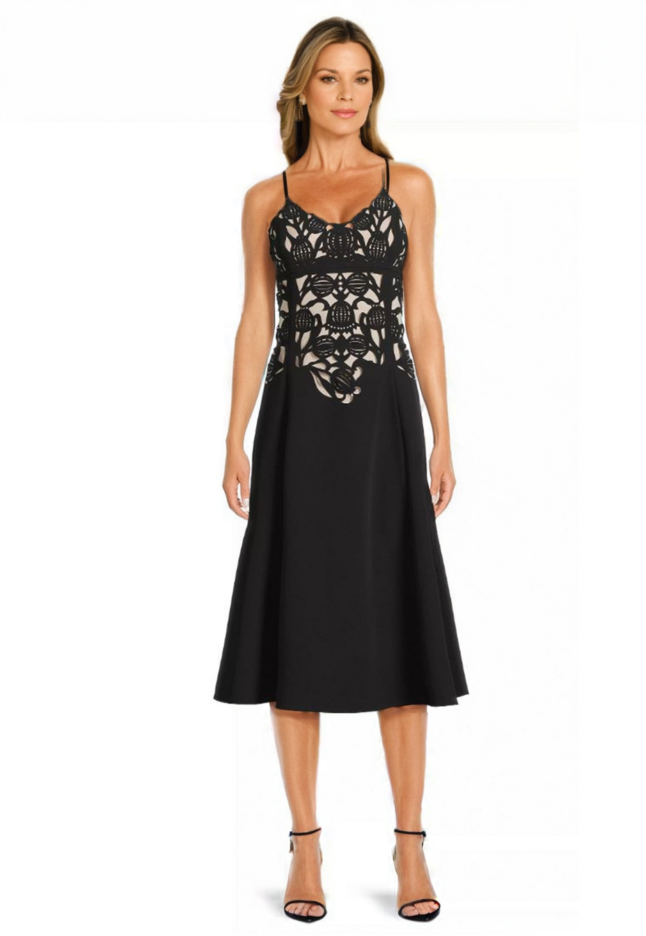 Floral Crepe Laser-Cut Midi-Dress