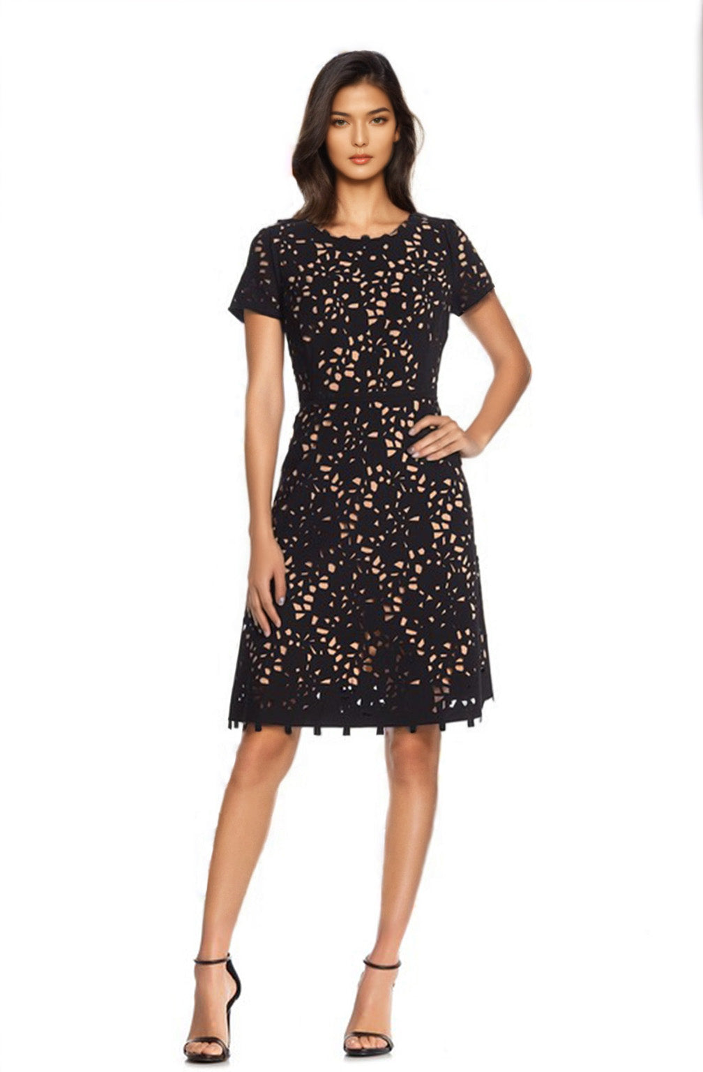 FOCUS by Shani Laser Cut Fit & Flare Dress in Black FOCUS by Shani Laser Cut Fit & Flare Dress in Black