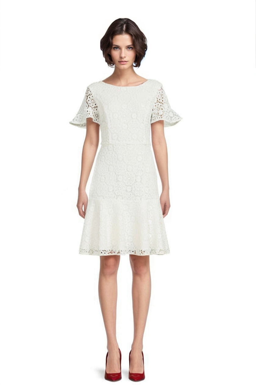 Focus by Shani Embroidered Lace Fit & Flare Dress in Ivory Focus by Shani Embroidered Lace Fit & Flare Dress in Ivory
