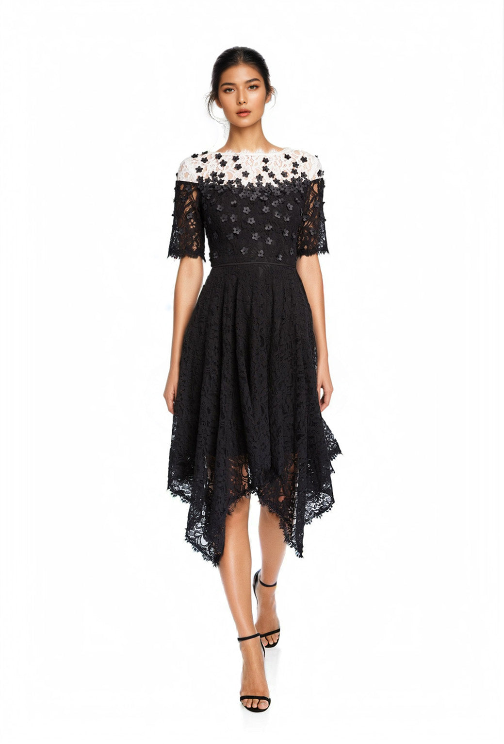 black floral applique dress Overlay PinkBlush Not Fitted Shani Handkerchief Floral Applique Lace