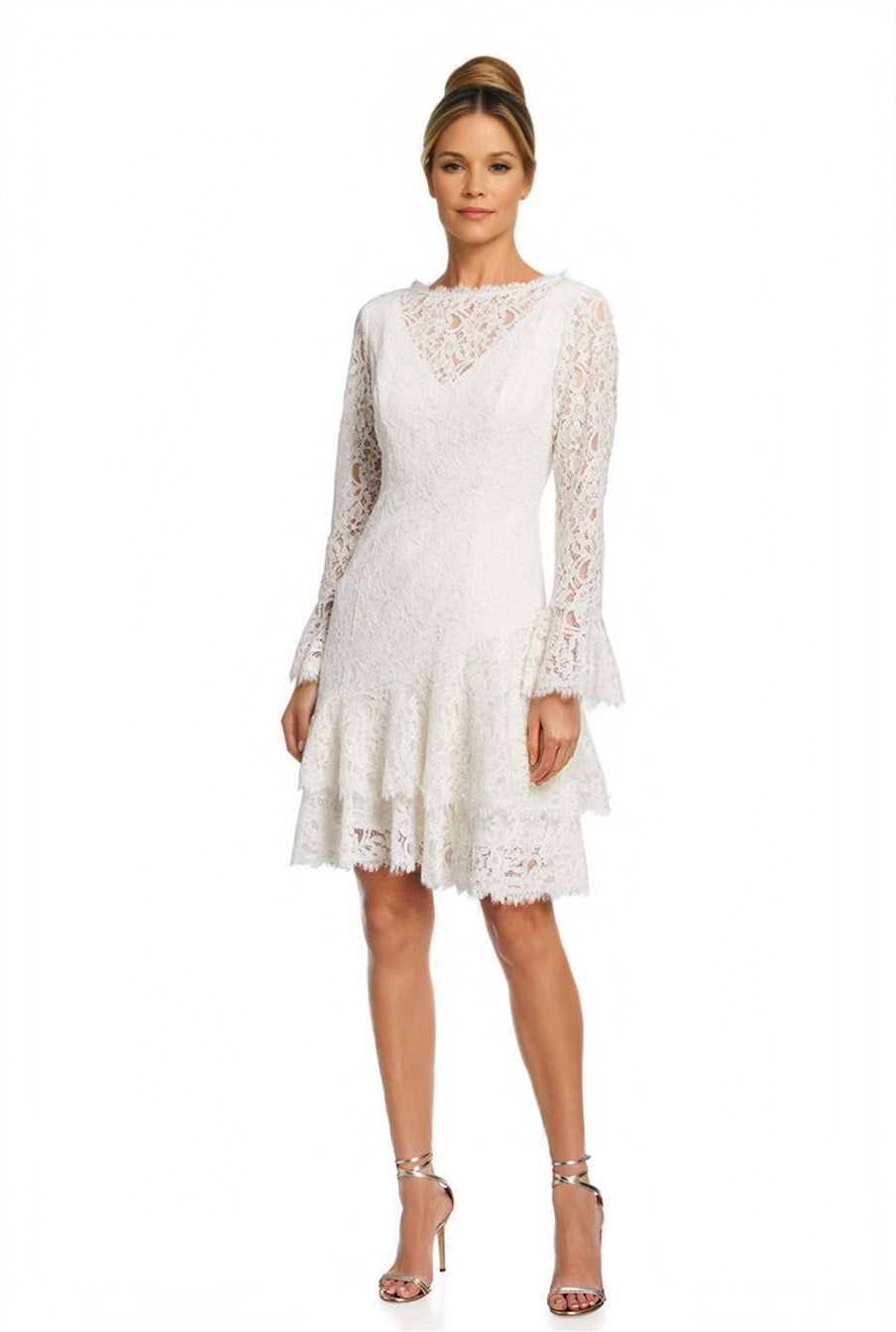 Shani Women's Tiered Flounce Lace Dress - White - Size 16 Shani Women's Tiered Flounce Lace Dress - White - Size 16