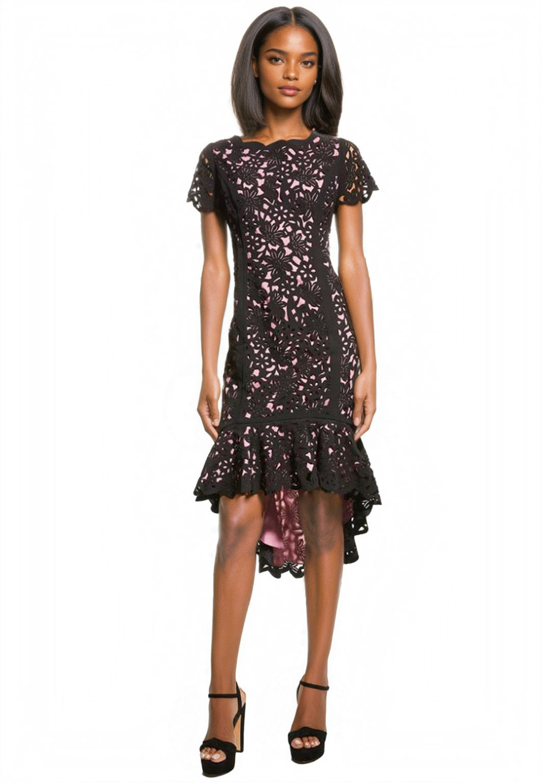 Hi-Lo Laser Cut Dress in Pink