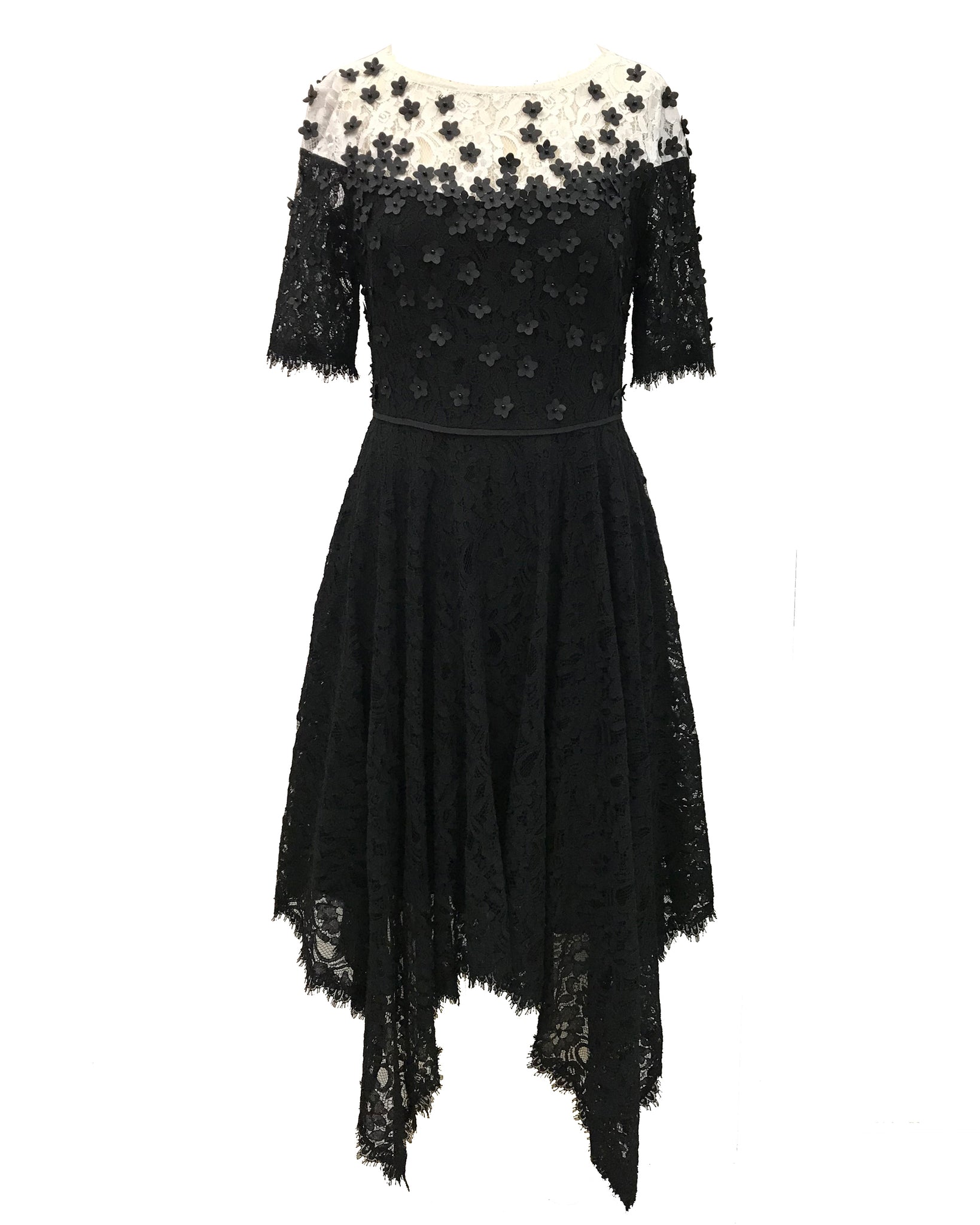 Shani Handkerchief Floral Applique Lace Dress - Black - 4 Shani Handkerchief Floral Applique Lace Dress - Black - 4