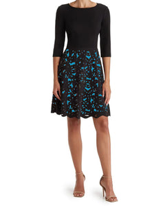 FOCUS BY SHANI - Ponte Fit & Flare Laser Cut Dress