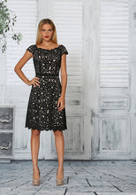Load image into Gallery viewer, Off the Shoulder Laser Cutting Dress in Black/Nude