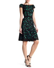 Load image into Gallery viewer, Off the Shoulder Laser Cutting Dress in Black/Mint