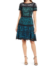 Load image into Gallery viewer, Colorblocked Laser Cut Dress in Teal