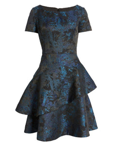 Blue Asymmetrical Jacquard Dress