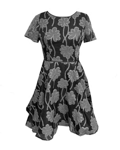 Embroidered Applique Dress - Black/Grey