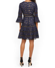 Load image into Gallery viewer, Surplice Neckline Bell-Sleeve Lace Dress - Blue