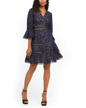 Load image into Gallery viewer, Surplice Neckline Bell-Sleeve Lace Dress - Blue