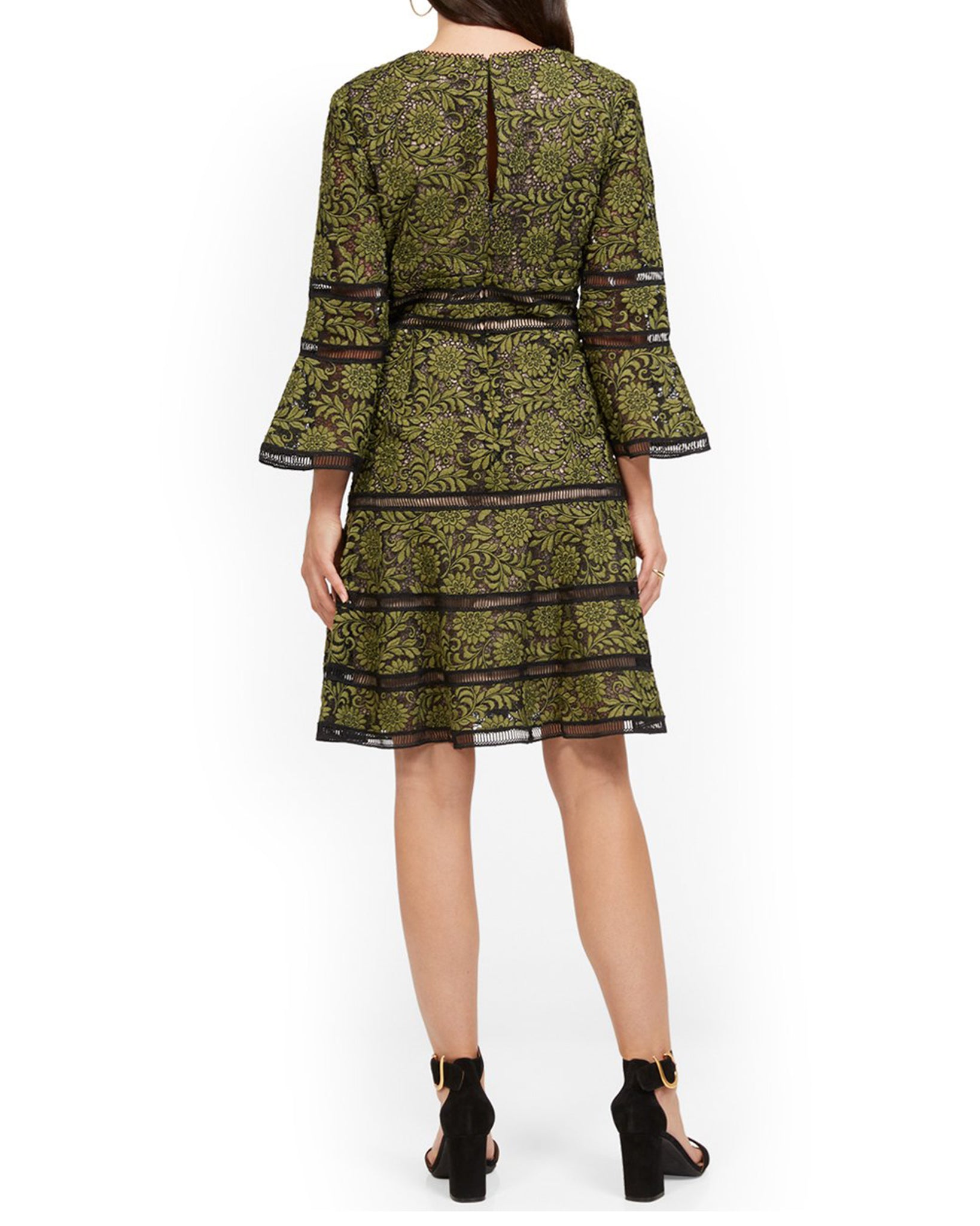 Shani Bell-Sleeve Surplice Lace Dress in Green - Green - 4 Shani Bell-Sleeve Surplice Lace Dress in Green - Green - 4