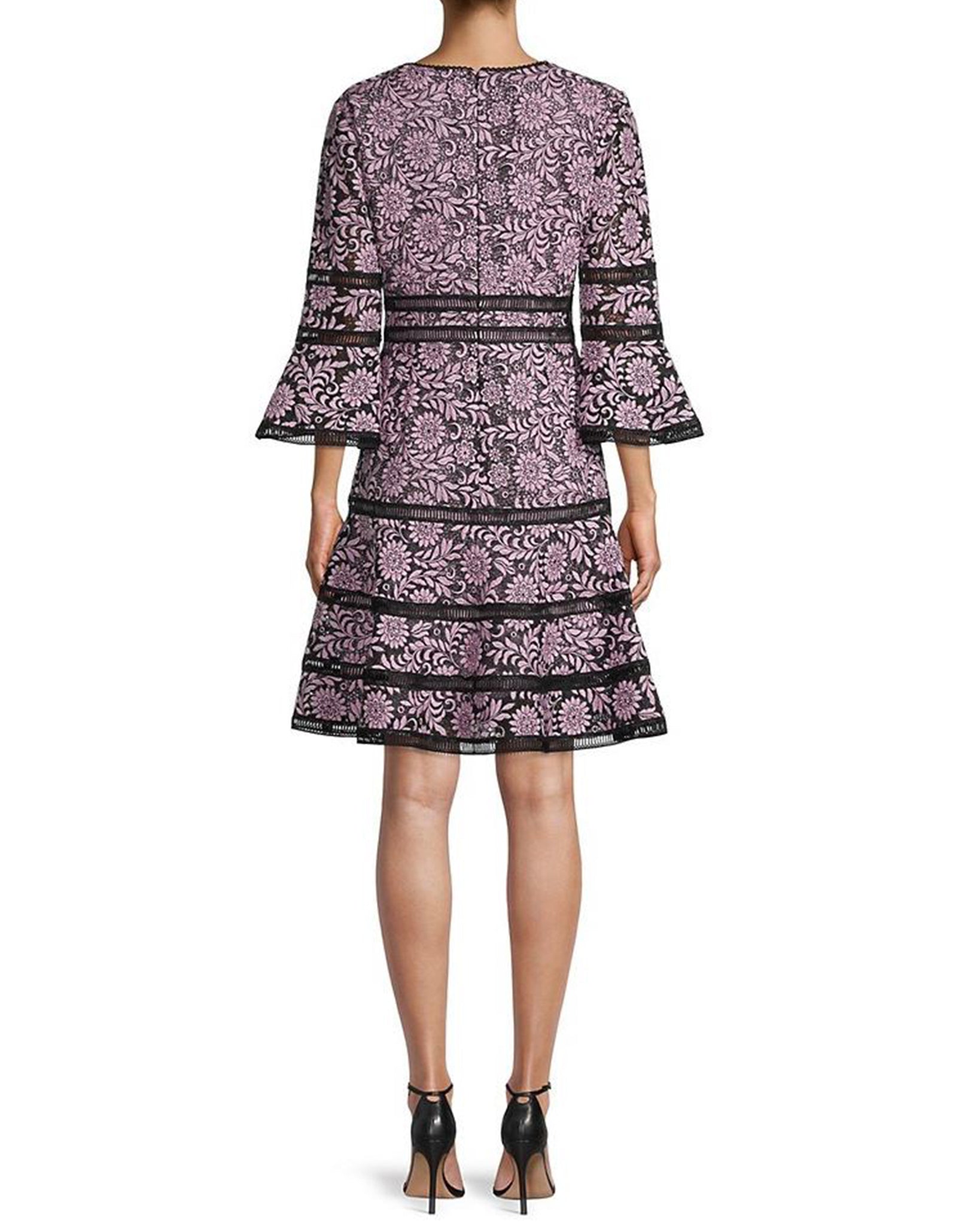 pink lace dress with bell sleeves L-5XL Women Hot Pink Lace Dress with Flare Sleeves
