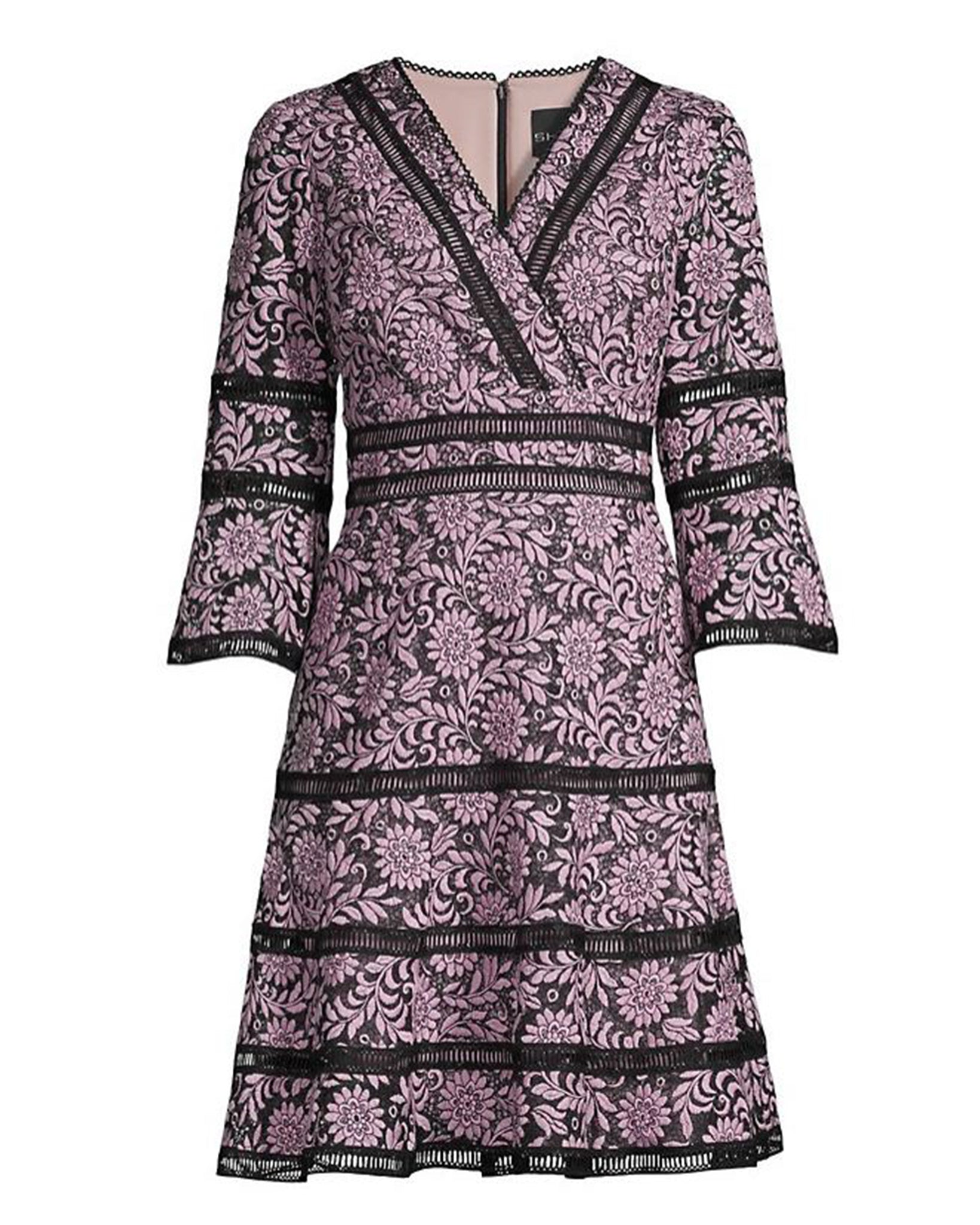Buy Online Bell-Sleeve Surplice Lace Dress in Dusty Pink for Women | Shani Collection Buy Online Bell-Sleeve Surplice Lace Dress in Dusty Pink for Women | Shani Collection