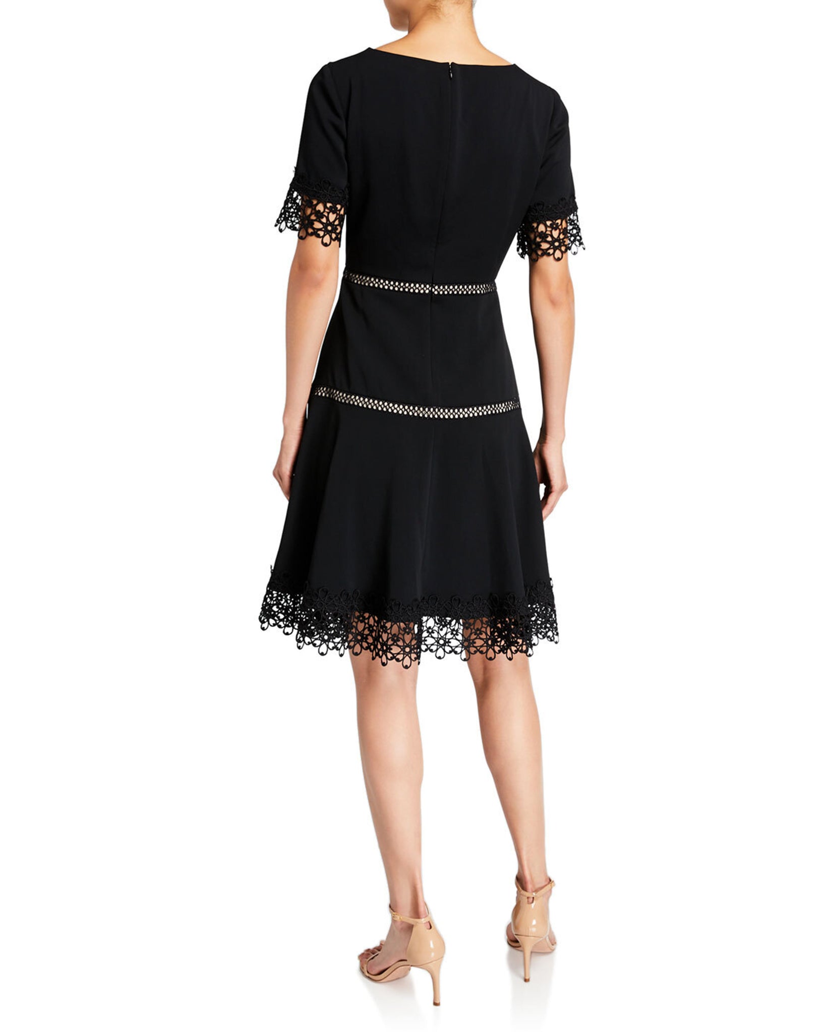 Shani Lace-Trim Crepe Fit & Flare Dress - Black - 12 Shani Lace-Trim Crepe Fit & Flare Dress - Black - 12