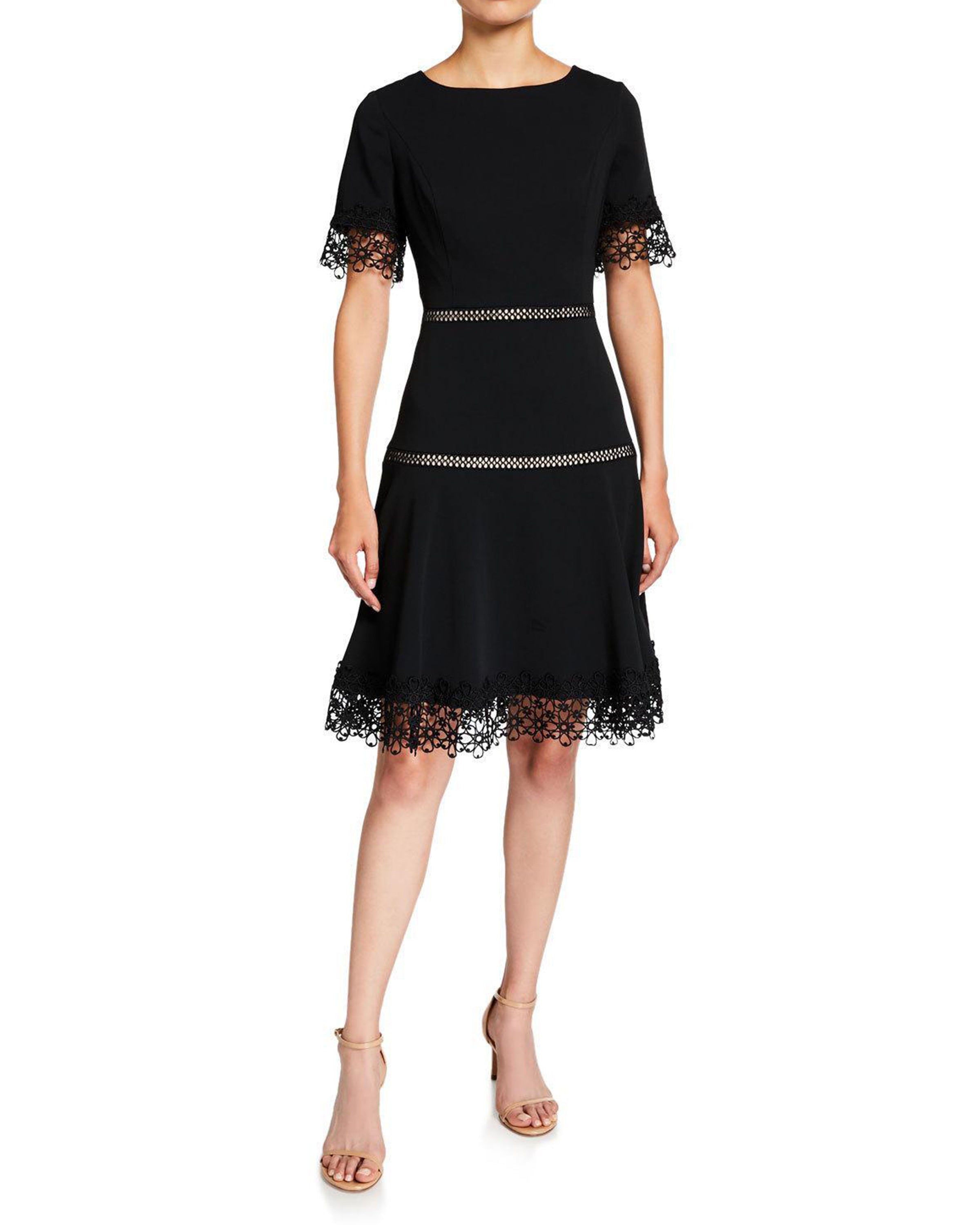 Buy Online Lace Trim Crepe Fit & Flare Dress for Women   Shani
