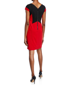 Colorblocking V-neck Crepe Sheath Dress